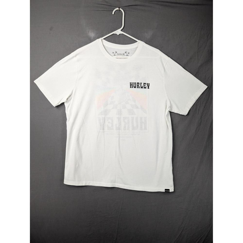 Hurley Mens Graphic‎ T-Shirt White Skull Rainbow Checkerboard Large